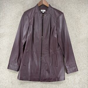 Denim And Co Plum Leather Jacket Sz M‎ Two Way Zip Streetwear Moto Biker Sleek